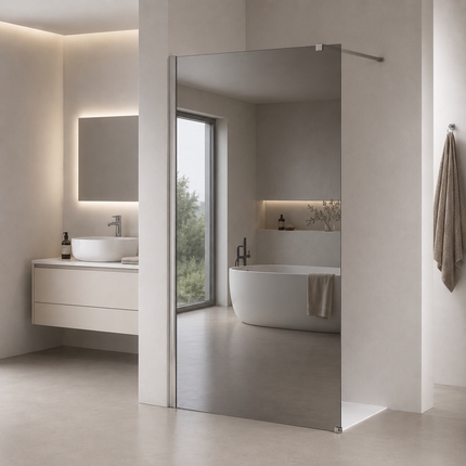 Walk-in shower enclosure with mirror