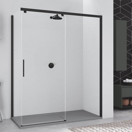 Douche d'angle coulissante noir mat sur mesure