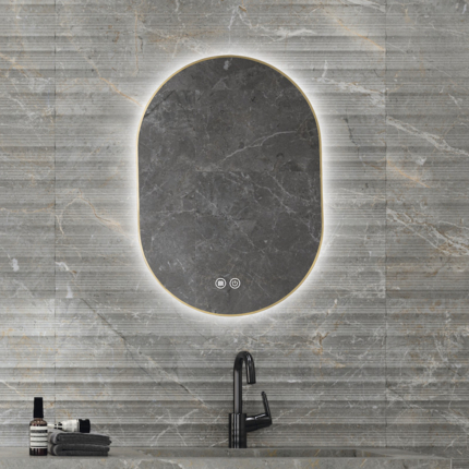 Miroir LED Falbala 60 cm or brossé et noir mat 