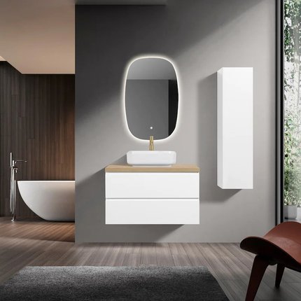 Meuble Alicia 90 cm blanc mat avec plan chêne vielli