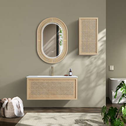 Meuble cannelage Raphia 90 cm vasque