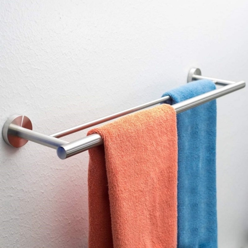 Porte-serviettes Mural Double Acier Inox Brossé | Étagère Salle De Bain Style Hôtel, Finition Mate