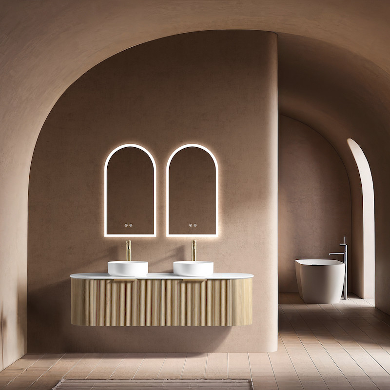 Meuble salle de bain cannelé arrondi coté 160 cm