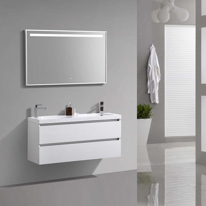 Meuble Salle de Bains 80 cm, Vasque Blanche, Miroir Led et Colonne