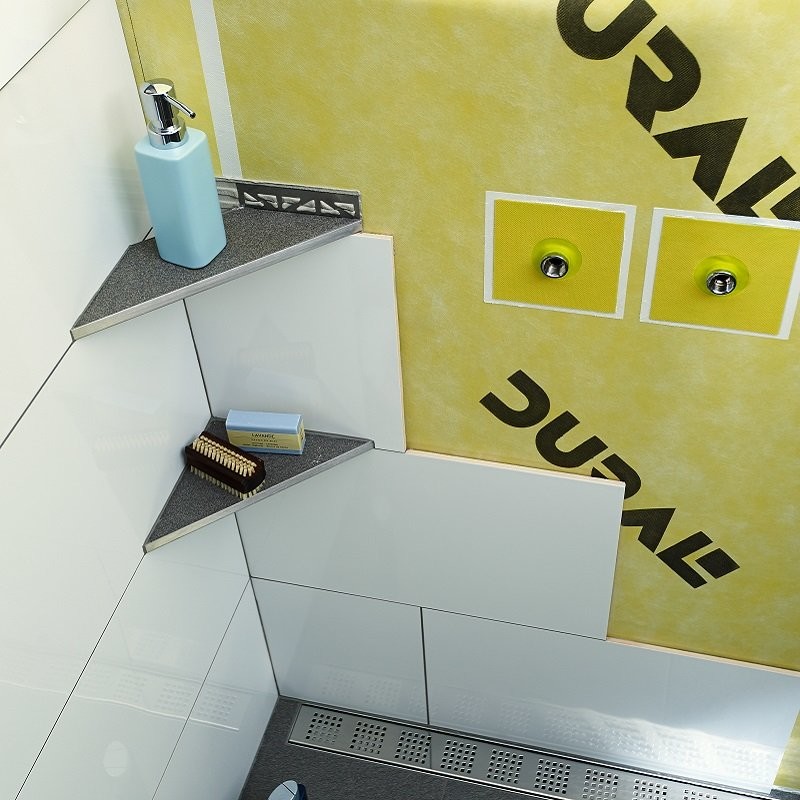 Etagère de salle de bain à coller, tablette de douche murale 23 x 23 x 3,5  cm, aspect inox