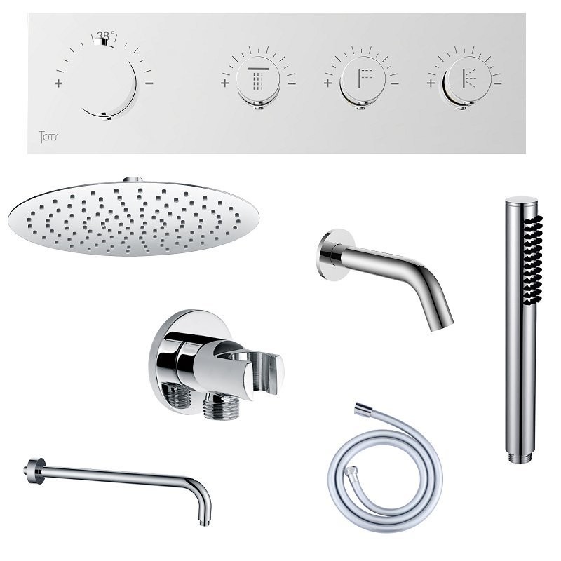 Système de douche apparent à trois fonctions pommeau douchette robinetterie  pour salle de bains