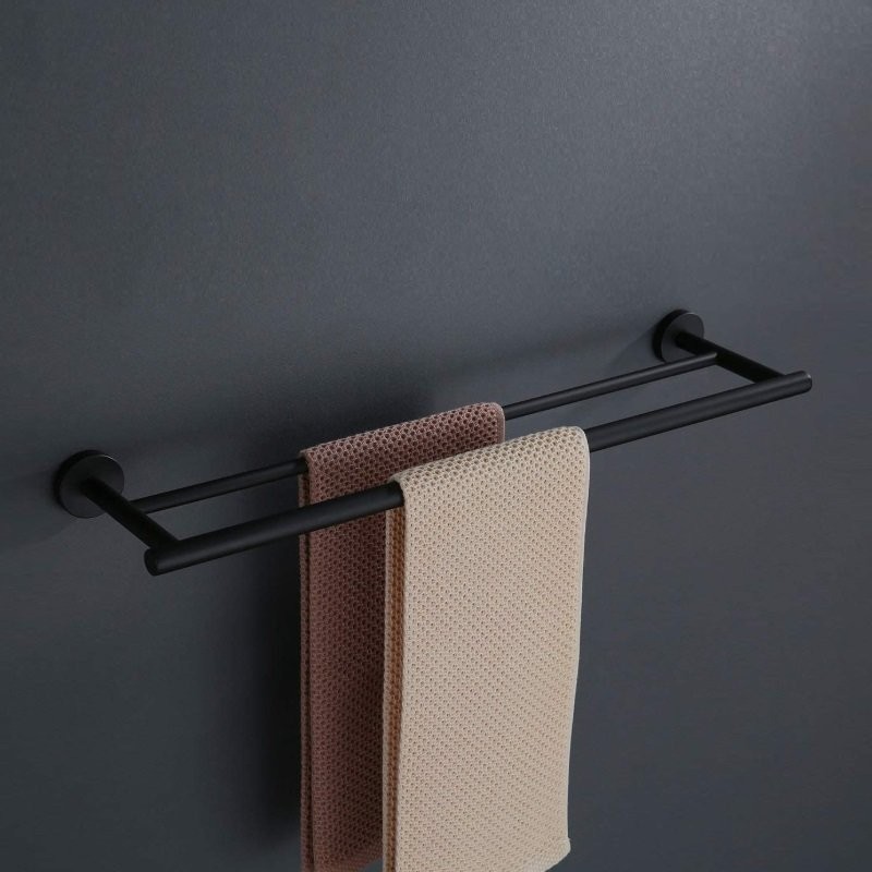Double porte-serviettes noir mat