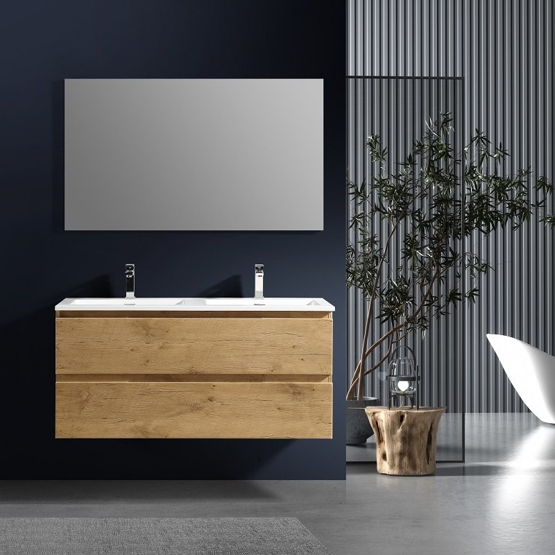 Meuble salle de bain suspendu avec vasque teck 100 Contemporain noir