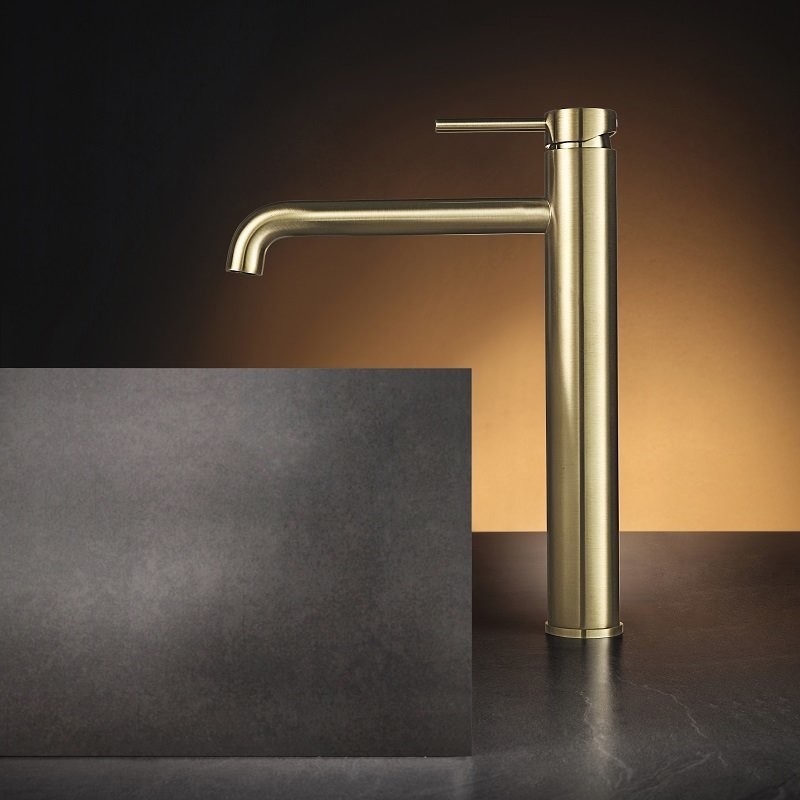 raised brushed gold mixer tap