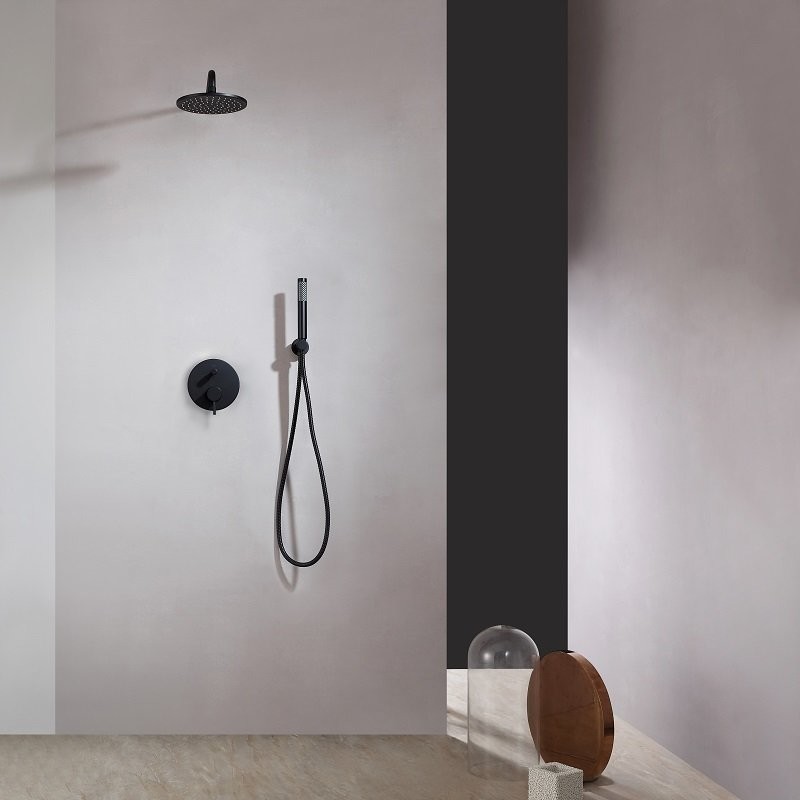 Colonne de douche thermostatique avec mitigeur barre, pommeau rond et  douchette – Noir - Nox