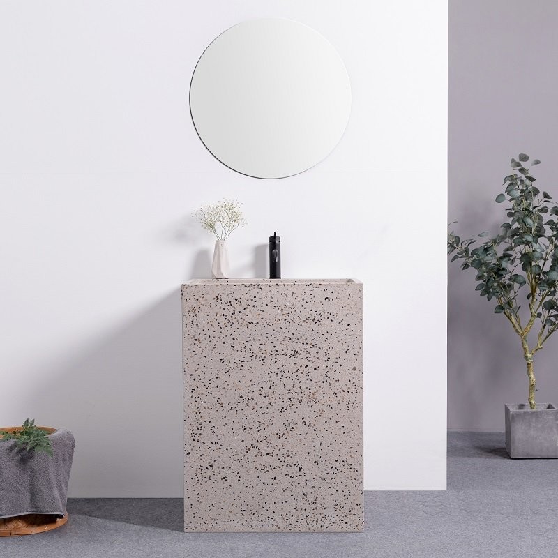 Lavabo colonne en terrazzo marron mat