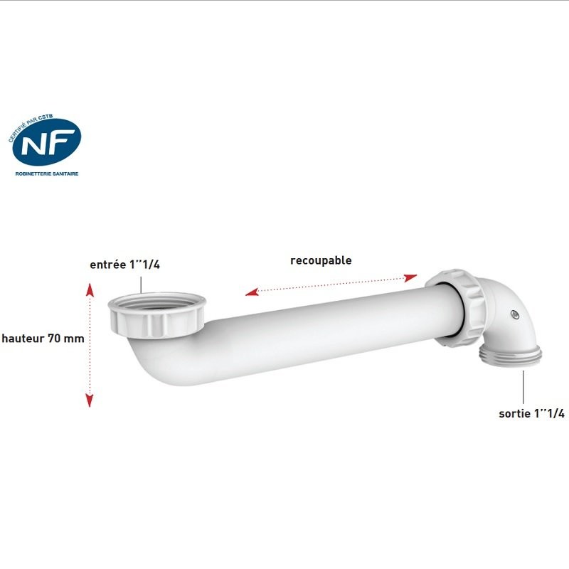 Tubulure pour lavabo gain d'espace extra plat NF