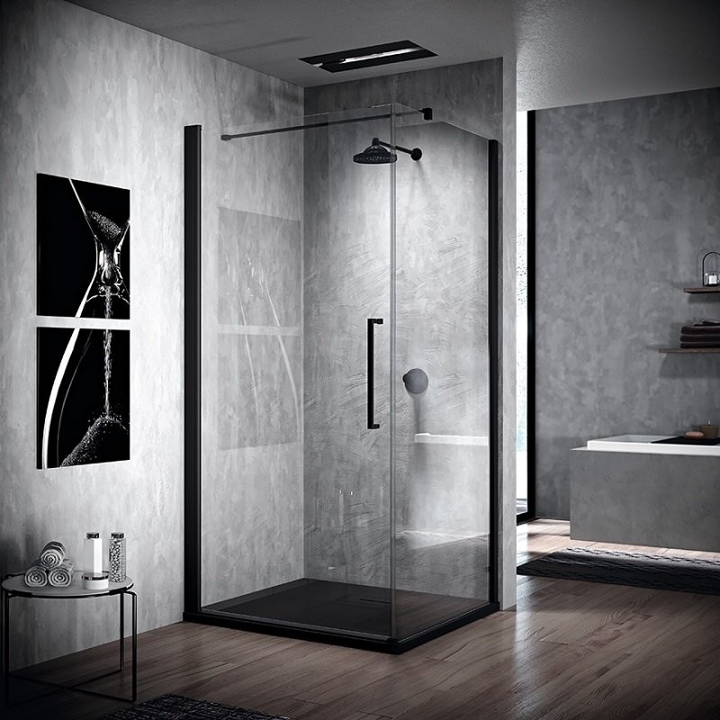 Paroi de douche d'angle noir mat