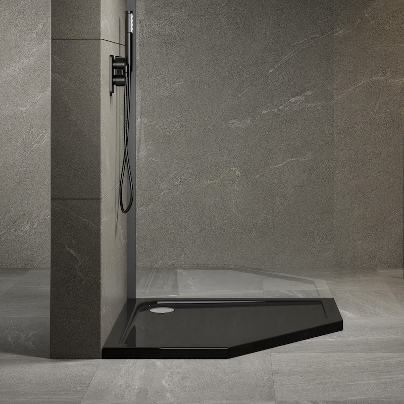 receveur douche angle pentagonal noir brillant acrylique 