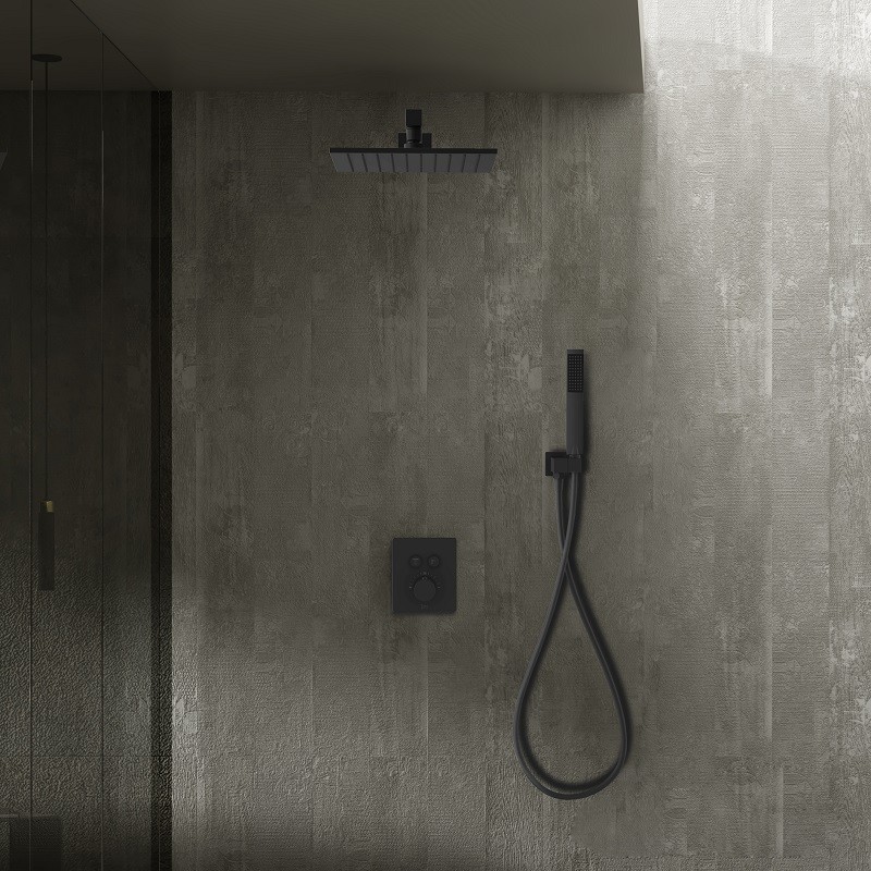 Colonne de douche encastrable thermostatique noir mat