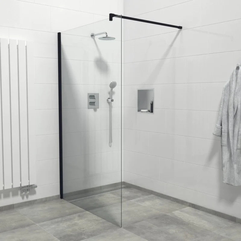 Paroi de douche à l'italienne verre transparent, l.80 cm, Ep.8 mm noir  Remix