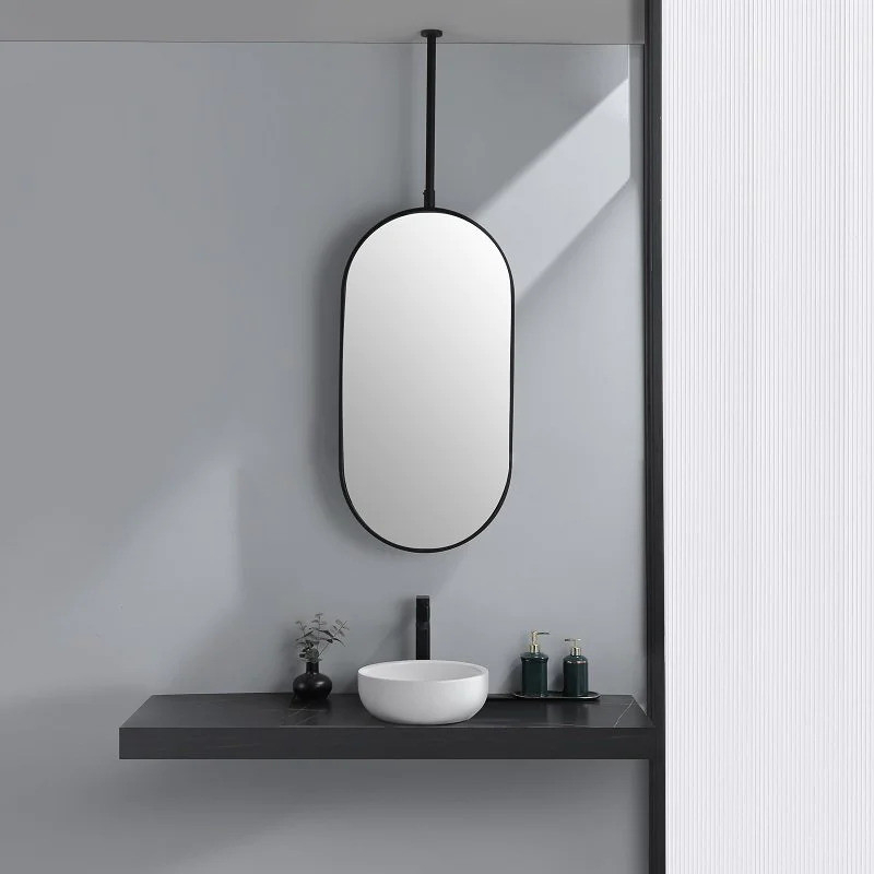 Miroir Suspendu Plafond Rond Lumineux - Décoration Murale Fer 40cm, Parfait Salle De Bain Chambre Salon