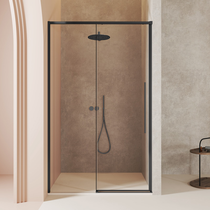 Donkergrijze glanzende cementtegel imitatie plinten