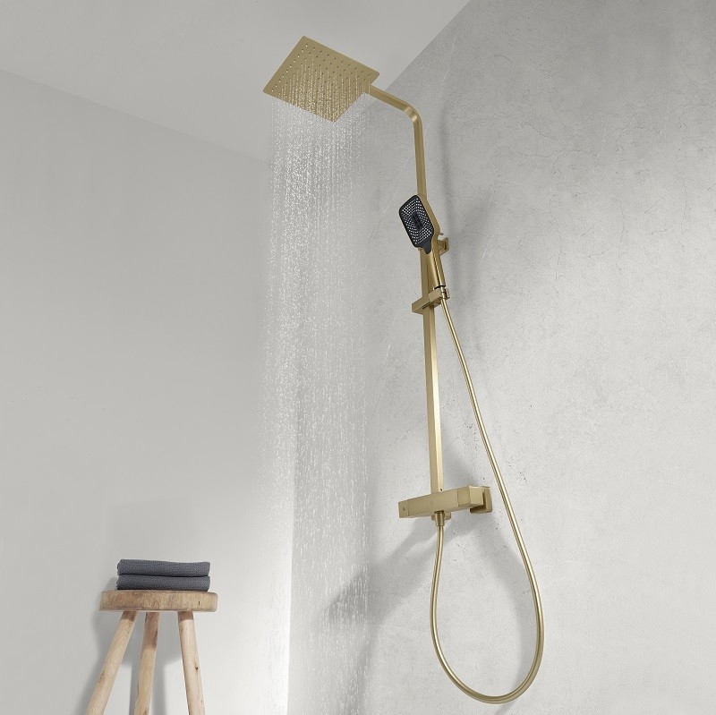 Colonne de douche dorée brossé thermostatique
