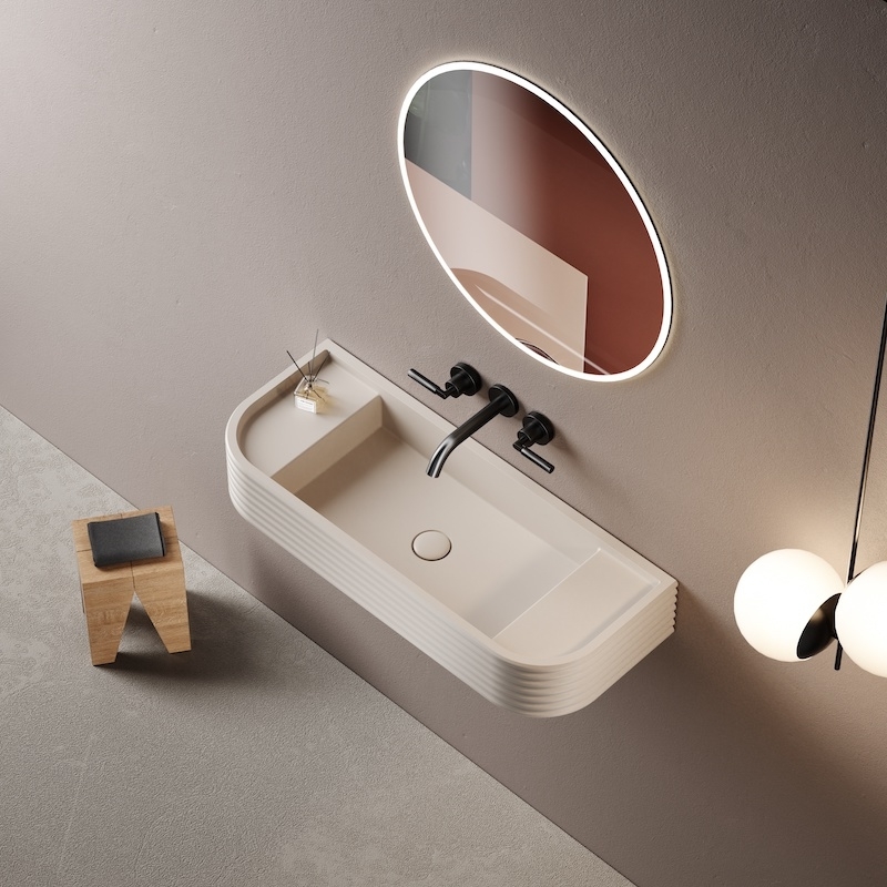 Lave main suspendu beige mat ondulée