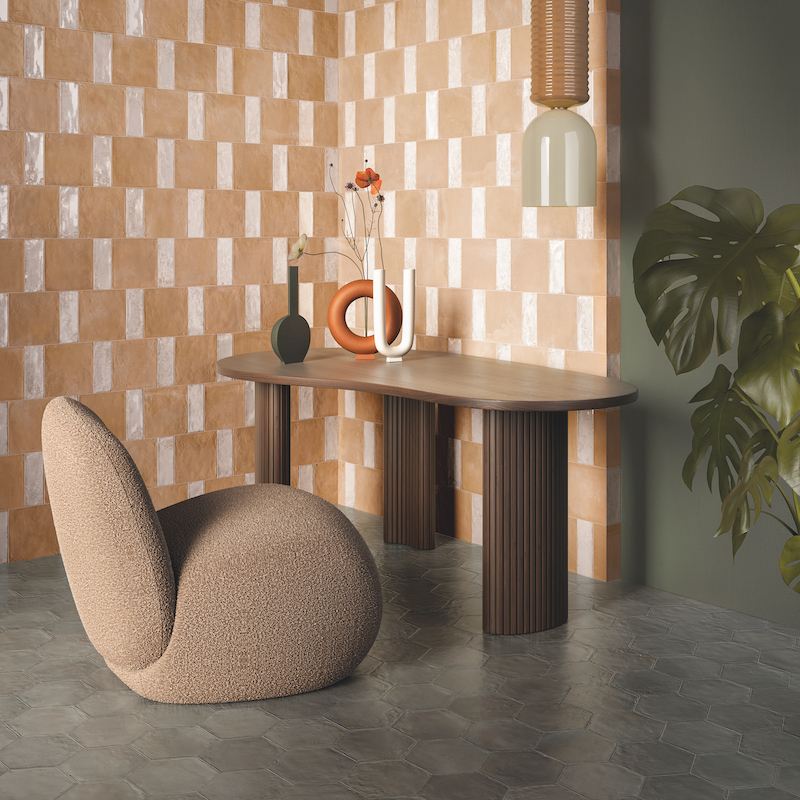 Carrelage Forme antracite & Esagona rosato