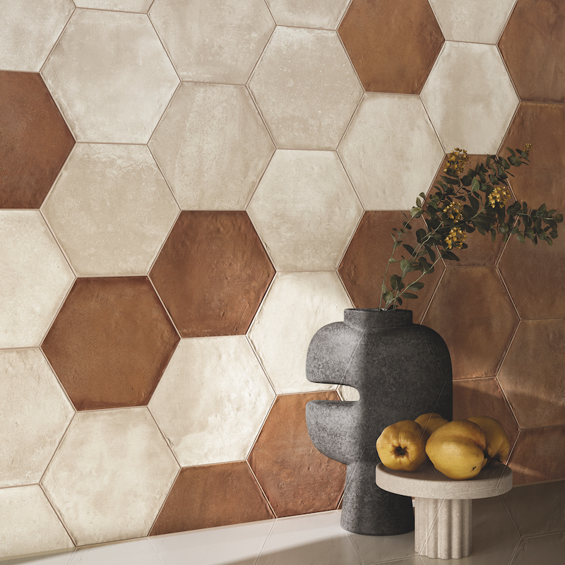 Carrelage mural Forme Esagona terracotta & avorio