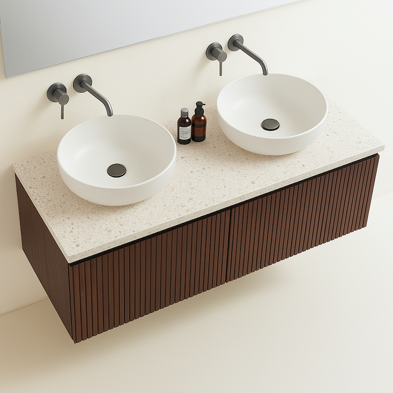 Meuble Tosca double vasque plan terrazzo Beige Grosso