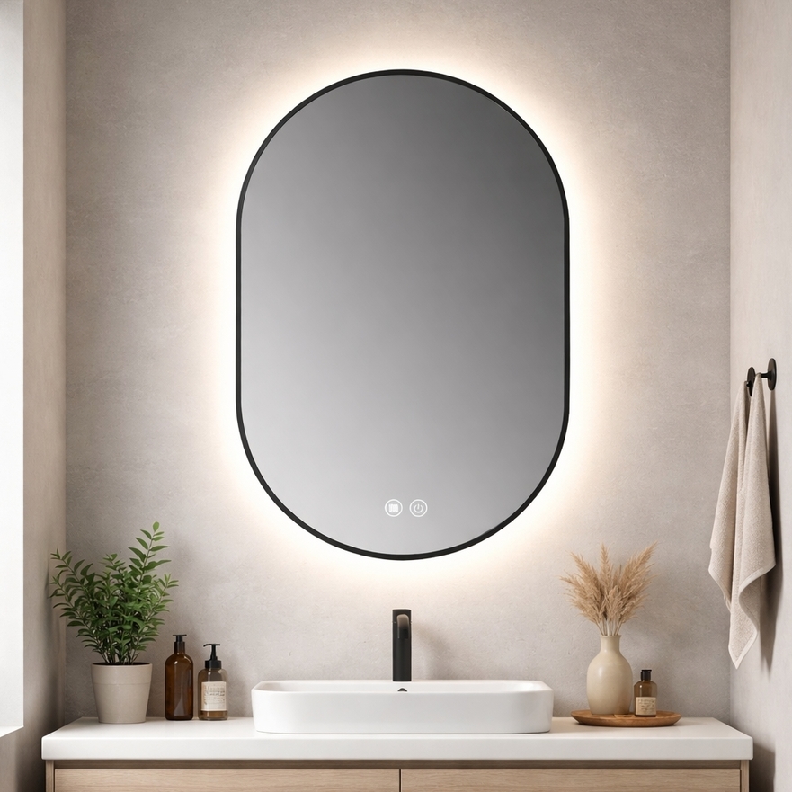 Miroir oval noir mat falbala LED