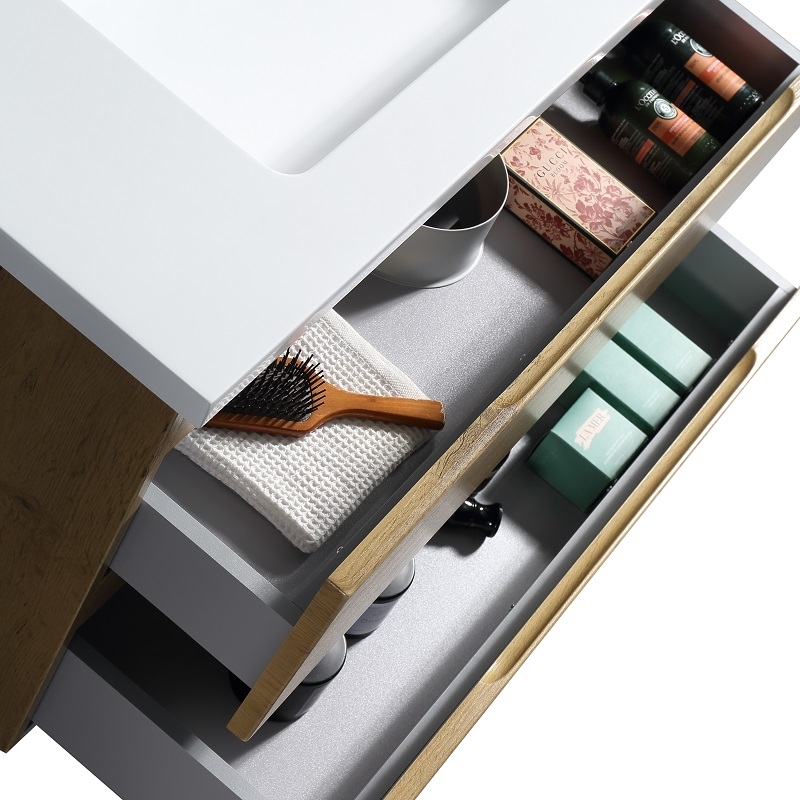 Soho 90 vasque blanche tiroirs ouverts