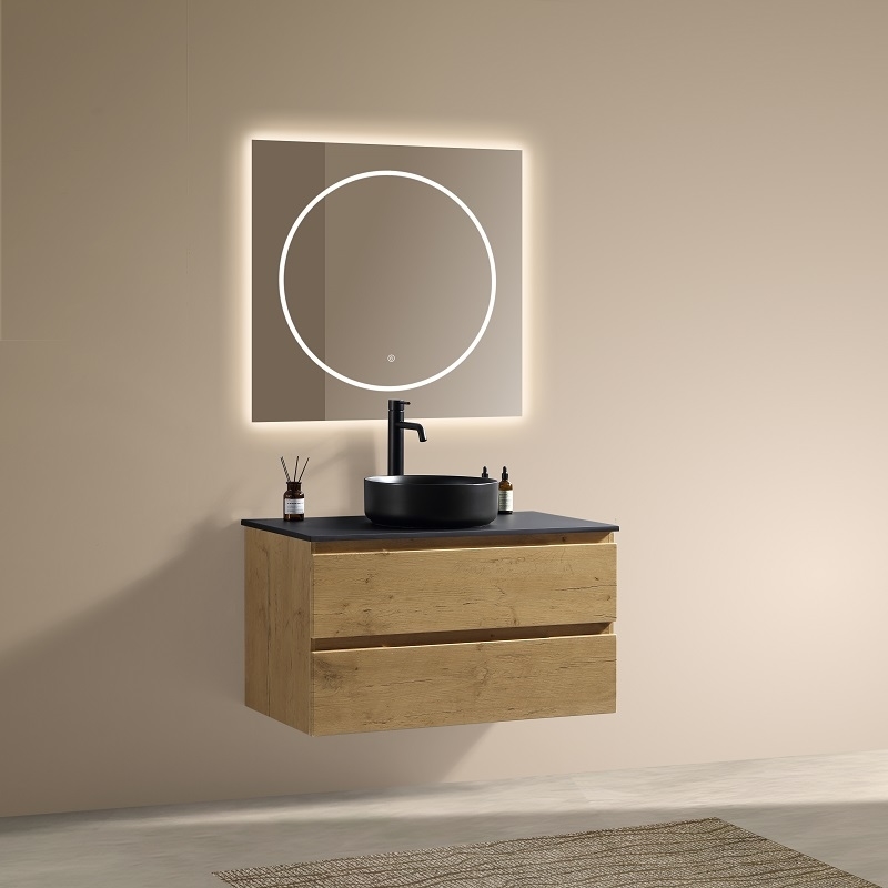 Meuble Soho 90 cm plan noir pour vasque à poser