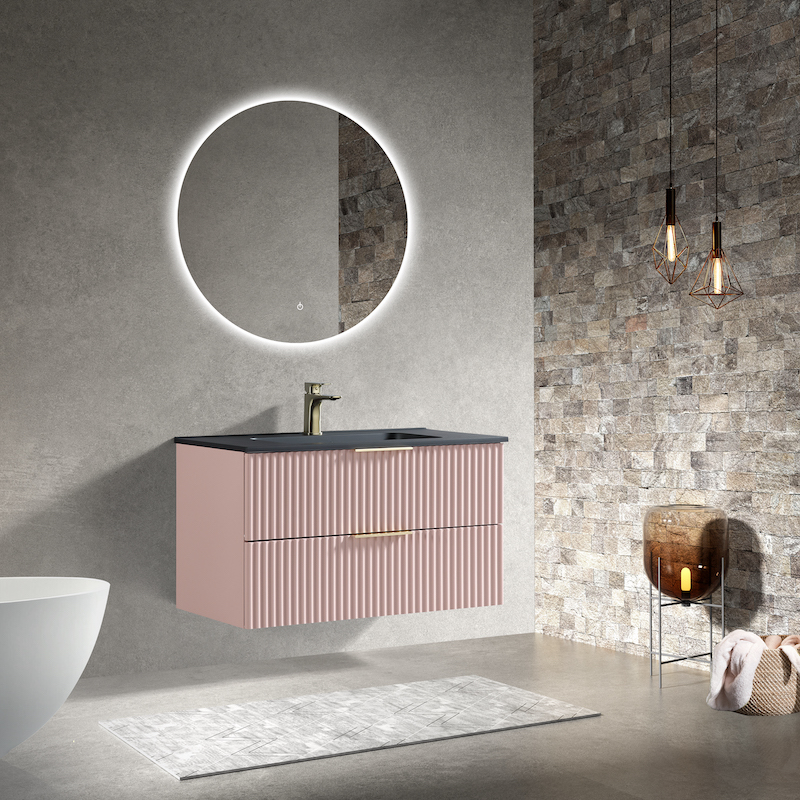 Meuble suspendu Ark 90 cm poudre vasque noire