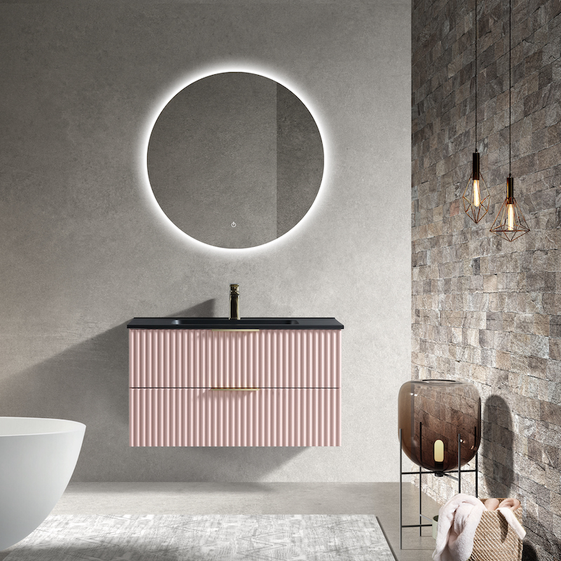 Meuble salle de bain Ark Poudre 90 cm vasque noire