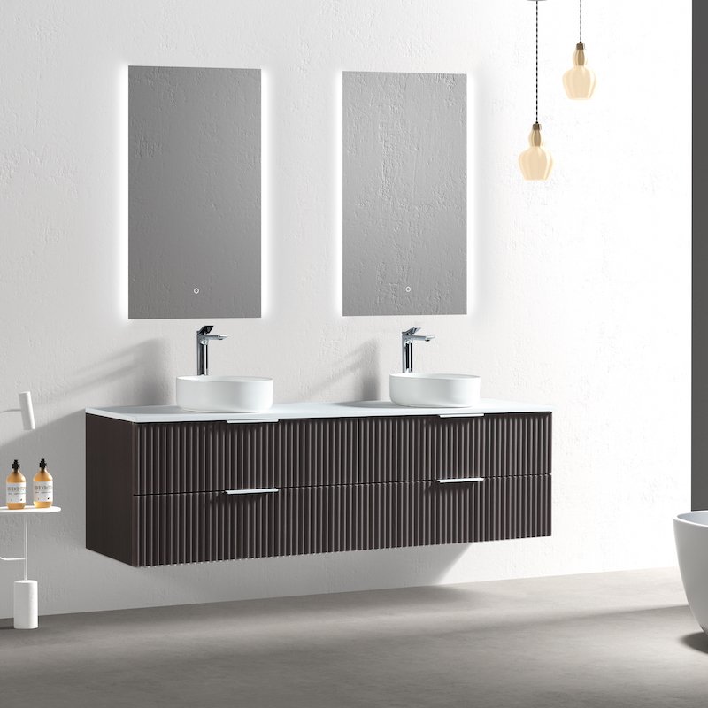 Meuble suspendu Ark Hazelnut 180 cm plan blanc