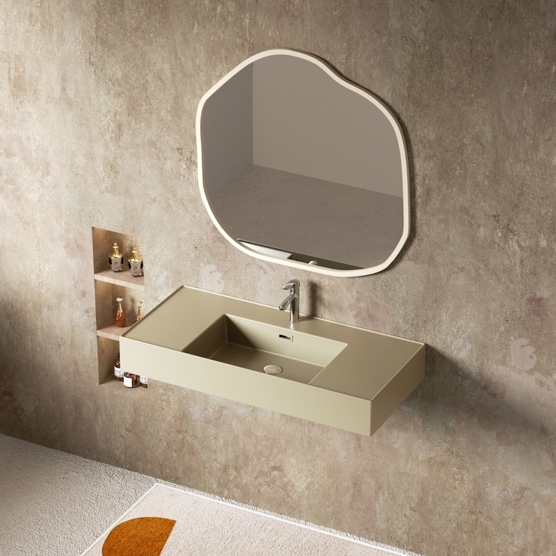 Plan vasque suspendu Suspens 100 cm beige Argile
