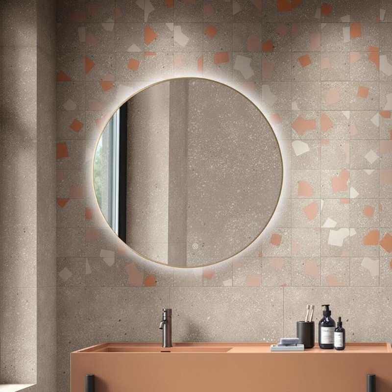 Miroir led rond 70 cm or brossé