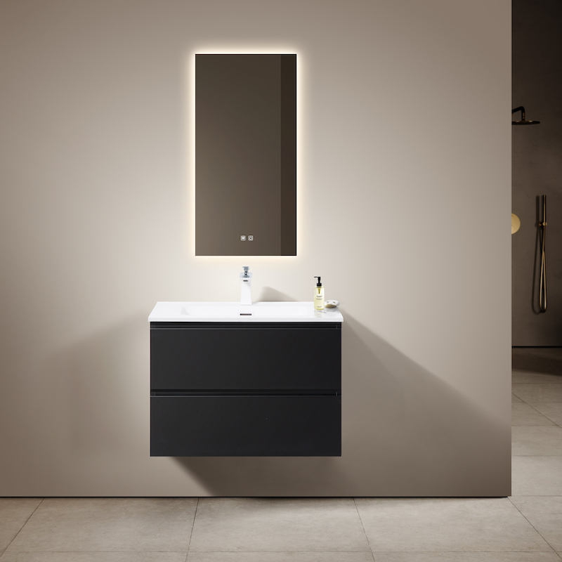 Meuble Alia 70 cm noir mat vasque blanc brillant