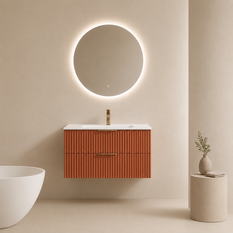 Meuble de salle de bain terracotta