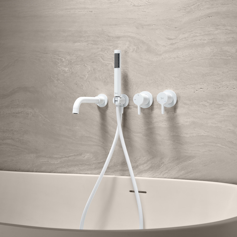 Mitigeur baignoire 4 troues Cezela blanc mat